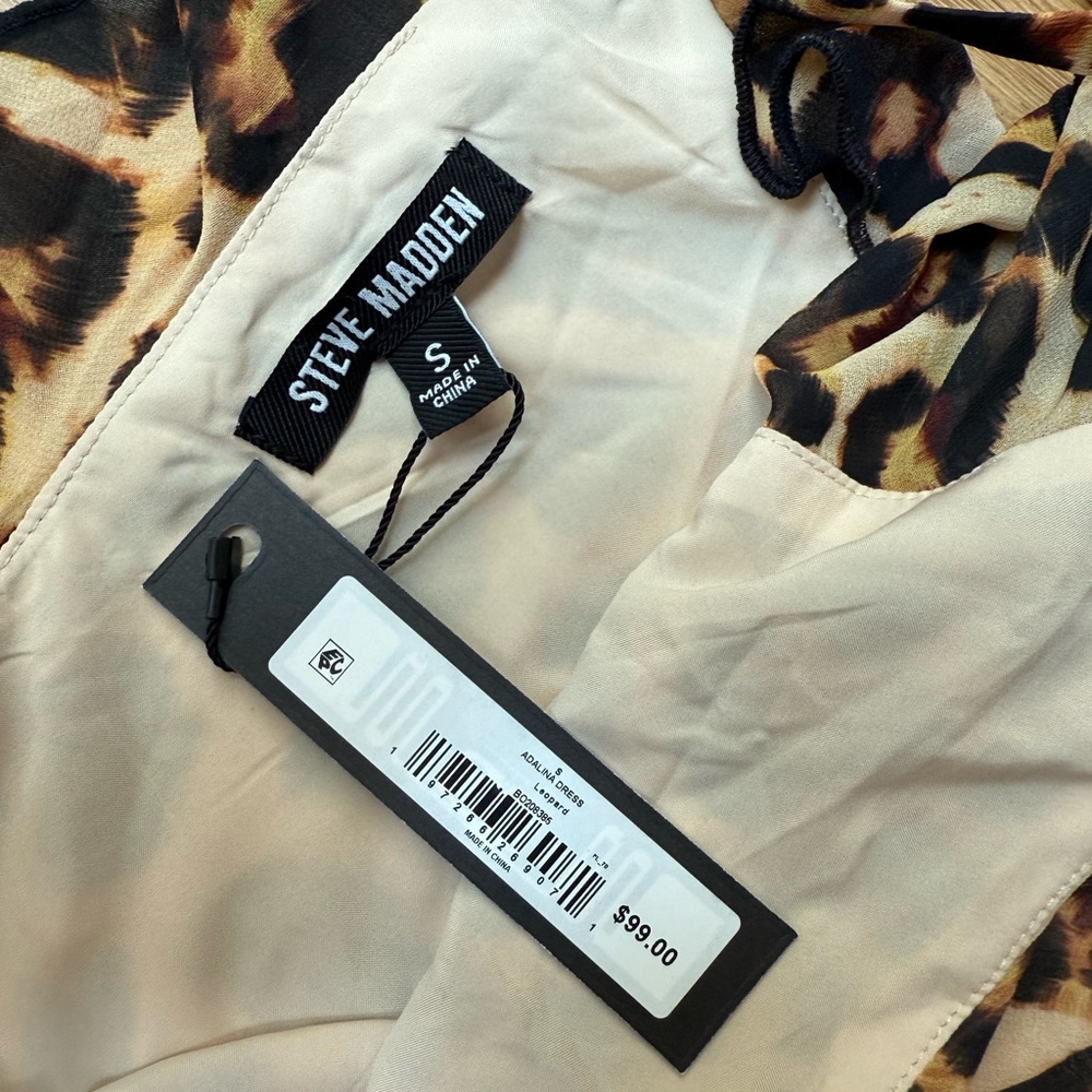 NWT Steve Madden Adalina Leopard V Neck Tie Strap Ruffle Maxi Dress small - Picture 6 of 7